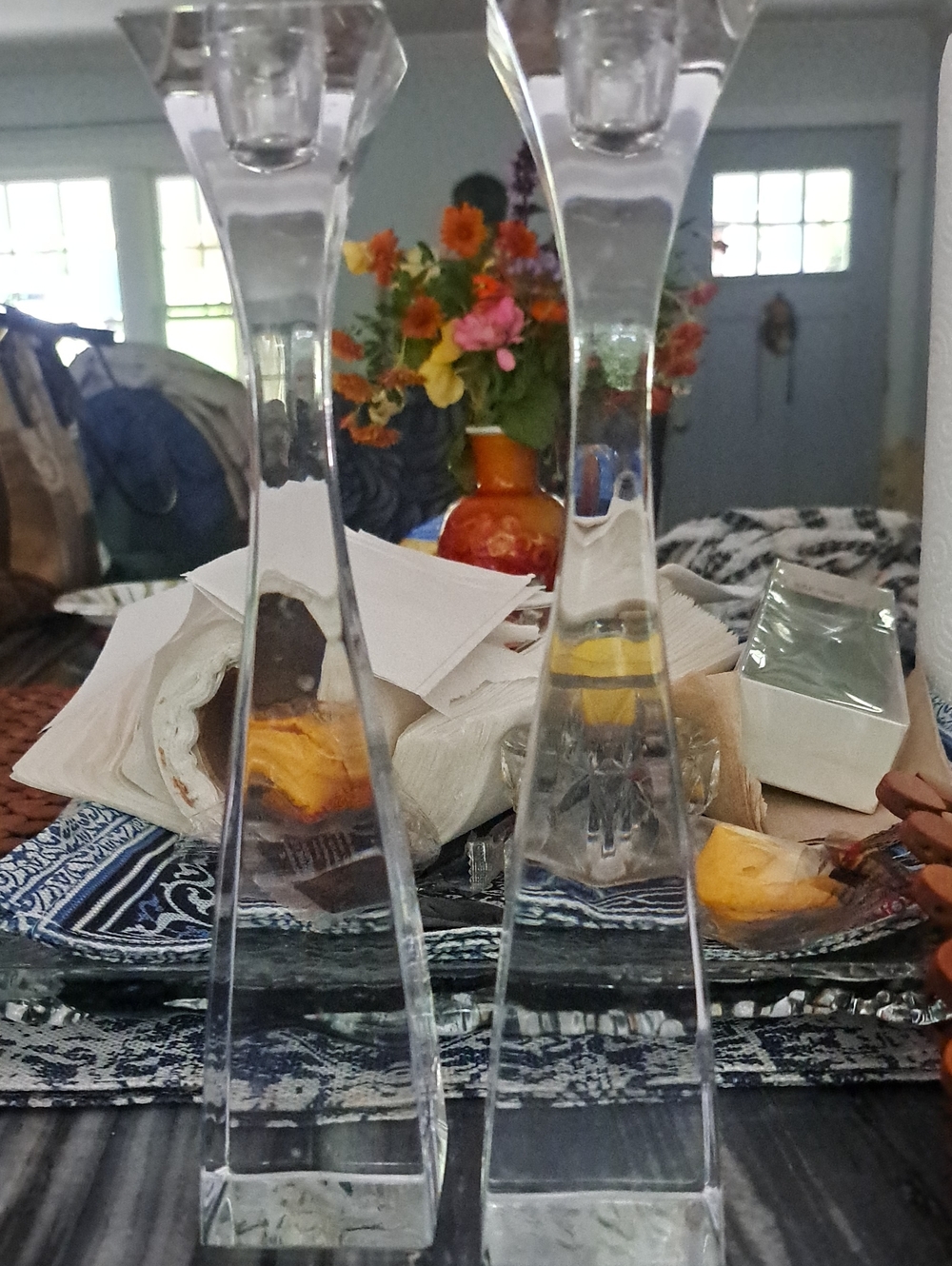 Modern Simple Crystal Clear Glass Candlestick Pair - Clear